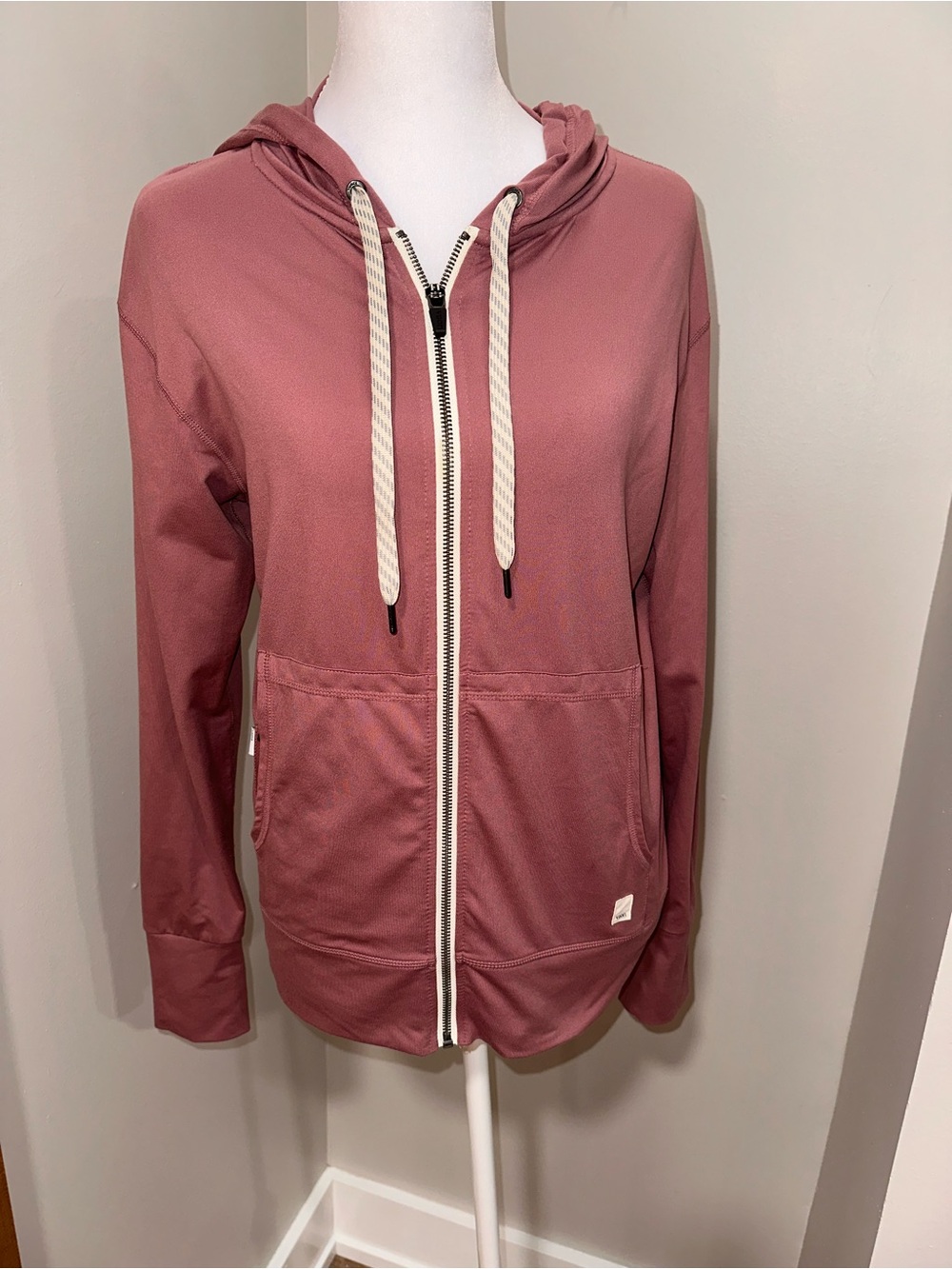 Vuori Rose Zip-Up Hoodie with Cream Drawcords